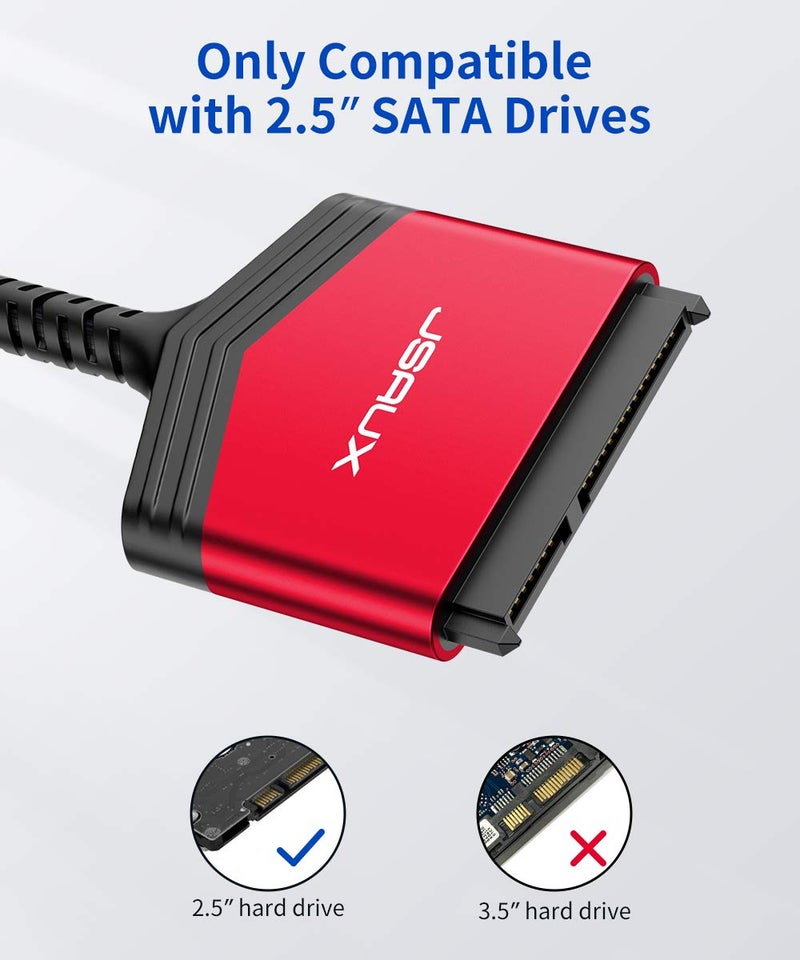 jsaux كابل SATA إلى USB A، محول USB A 3.0 إلى قرص صلب SATA III بحافظة ألمنيوم وكابل نايلون لتحويل البيانات الخارجية لـ SSD/HDD - أحمر - Image 2