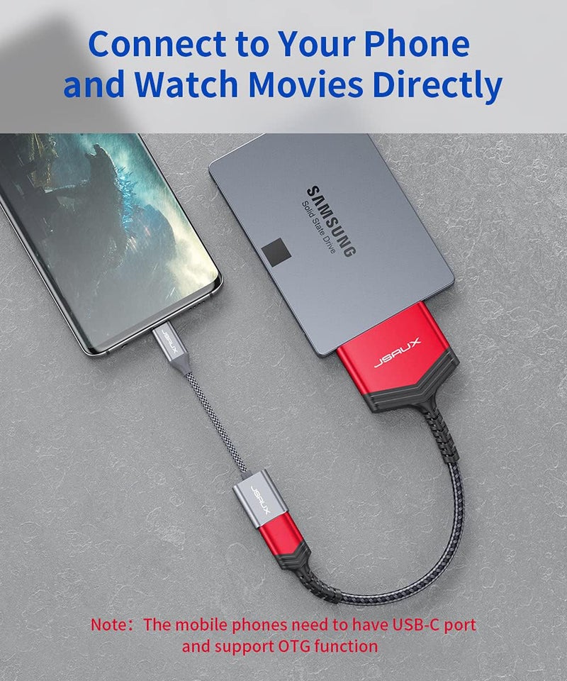 jsaux كابل SATA إلى USB A، محول USB A 3.0 إلى قرص صلب SATA III بحافظة ألمنيوم وكابل نايلون لتحويل البيانات الخارجية لـ SSD/HDD - أحمر - Image 5
