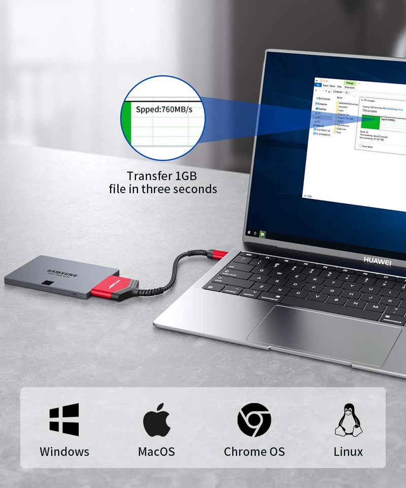 jsaux كابل SATA إلى USB A، محول USB A 3.0 إلى قرص صلب SATA III بحافظة ألمنيوم وكابل نايلون لتحويل البيانات الخارجية لـ SSD/HDD - أحمر - Image 4