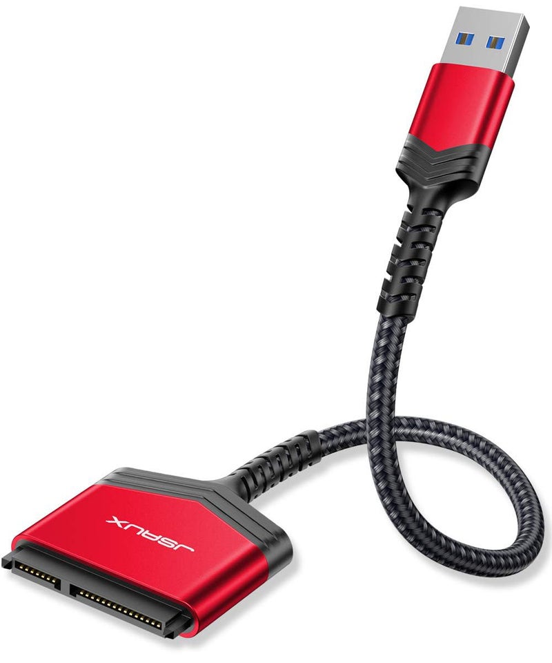 jsaux كابل SATA إلى USB A، محول USB A 3.0 إلى قرص صلب SATA III بحافظة ألمنيوم وكابل نايلون لتحويل البيانات الخارجية لـ SSD/HDD - أحمر - Image 1