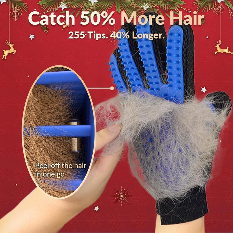 KASTWAVE Upgrade Pet Hair Remover Grooming Gloves - Gentle Deshedding Brush Mitt for Dogs, Cats & Horses - Effective Bathing Massage Tool & Massager for Long/Short Hair (Blue, 1 Pair) - Image 2