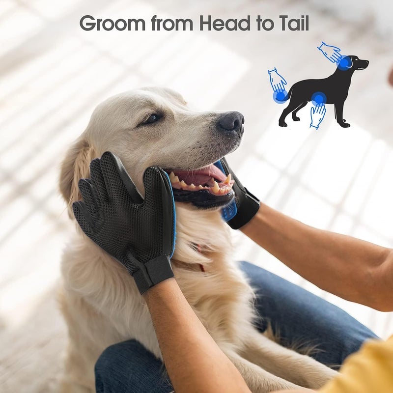 KASTWAVE Upgrade Pet Hair Remover Grooming Gloves - Gentle Deshedding Brush Mitt for Dogs, Cats & Horses - Effective Bathing Massage Tool & Massager for Long/Short Hair (Blue, 1 Pair) - Image 4