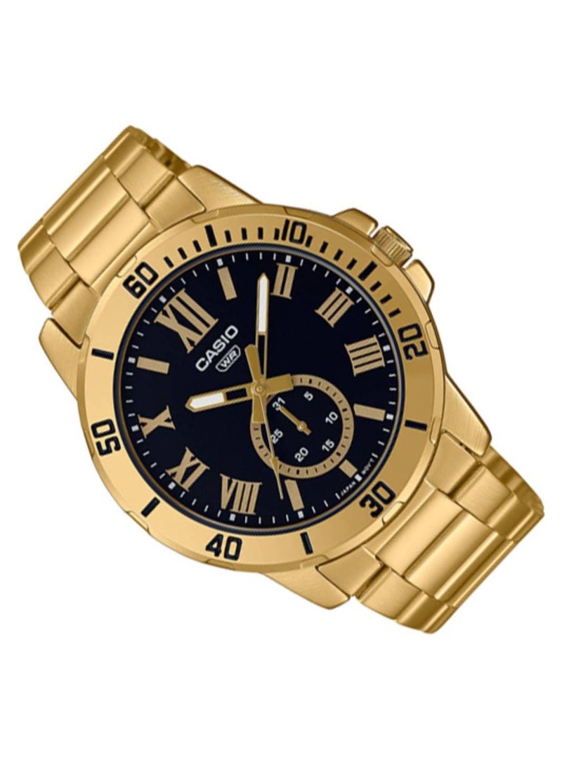 Casio Water Resistant Analog Quartz Gold Stainless Steel Black Dial Watch - MTP-VD200G-1B - 45mm - Image 2