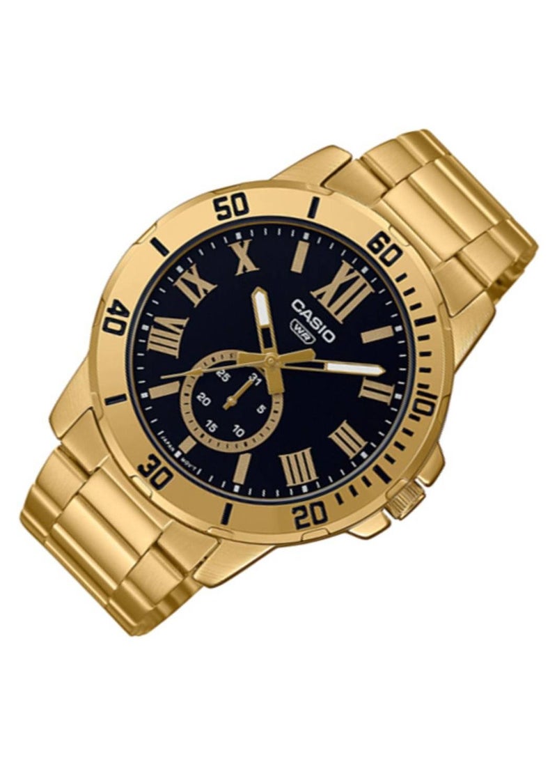Casio Water Resistant Analog Quartz Gold Stainless Steel Black Dial Watch - MTP-VD200G-1B - 45mm - Image 3