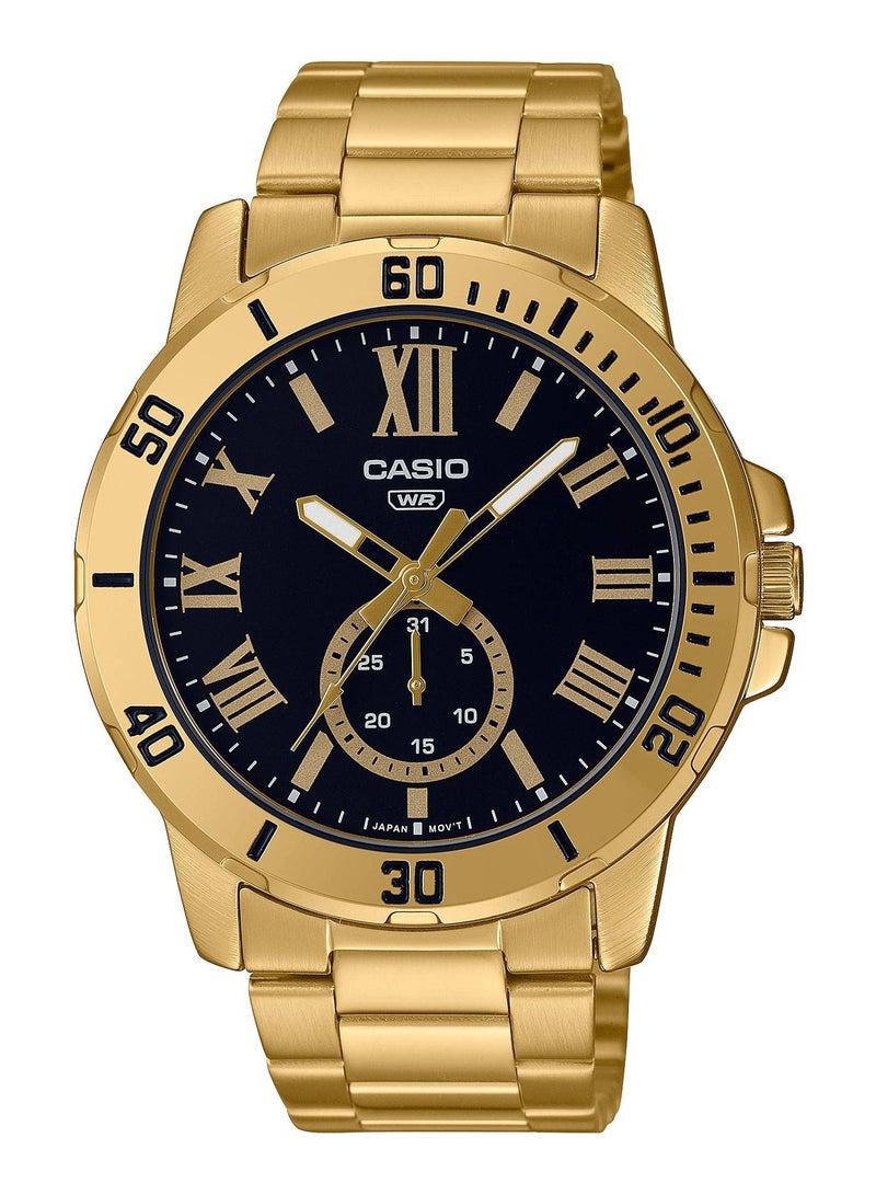 Casio Water Resistant Analog Quartz Gold Stainless Steel Black Dial Watch - MTP-VD200G-1B - 45mm - Image 1