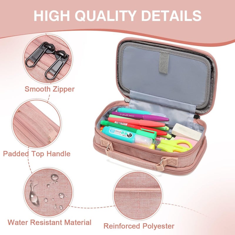 Vaschy Cost effective upgraded craftsmanship Pencil Case, Large Pencil Pouch with Compartments for Middle School,Work,Office Pen Organizer Holder School Supply Pink Market multi-use trusted quality - Image 4