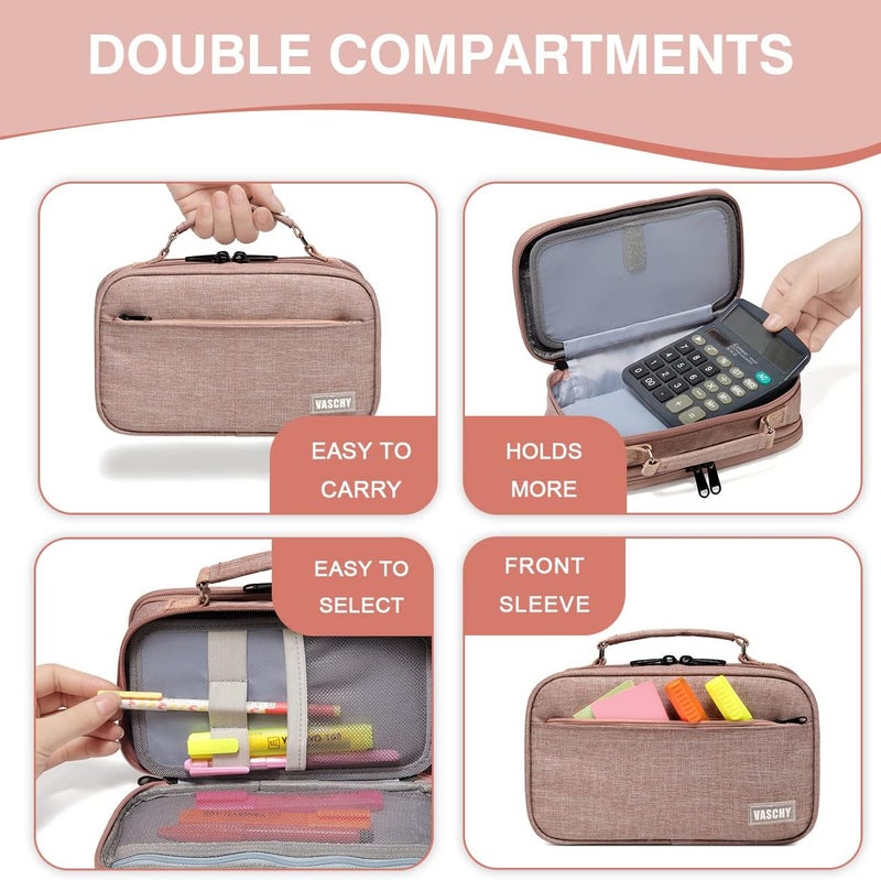Vaschy Cost effective upgraded craftsmanship Pencil Case, Large Pencil Pouch with Compartments for Middle School,Work,Office Pen Organizer Holder School Supply Pink Market multi-use trusted quality - Image 5