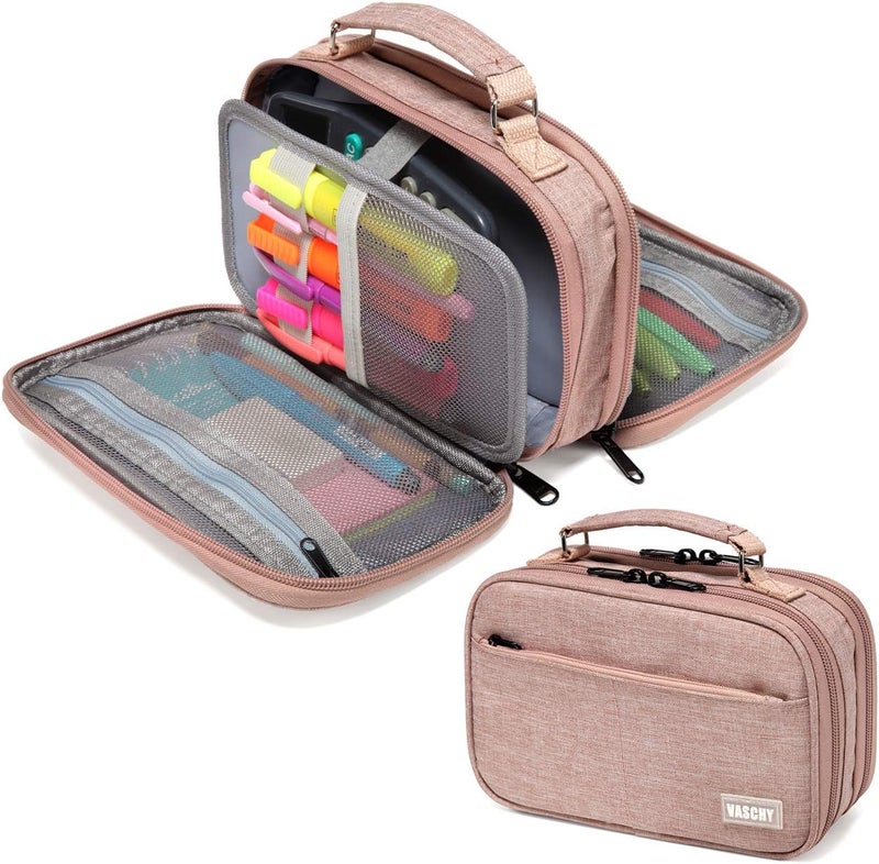 Vaschy Cost effective upgraded craftsmanship Pencil Case, Large Pencil Pouch with Compartments for Middle School,Work,Office Pen Organizer Holder School Supply Pink Market multi-use trusted quality - Image 1