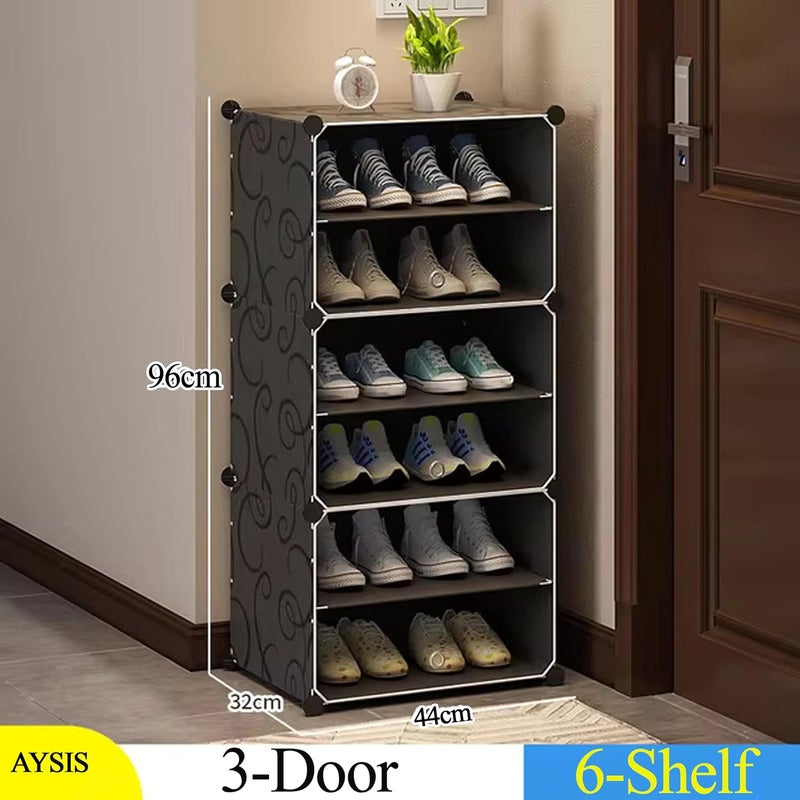 AYSIS Shoe Rack with Shelf Box Plastic Shoe Rack for Home Plastic Shelves, Home Shoes Storage, PP Plastic Cabinets with Metal Door Frame, Chappal Slipper Shoe Stand (Black, 6-SHELF-3-DOOR) - Image 2