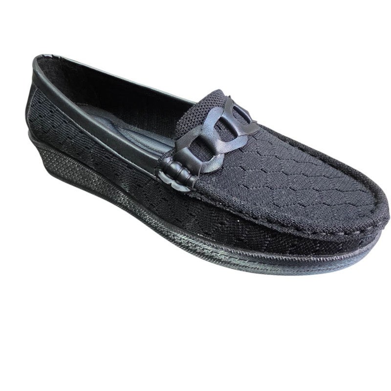Karisma Wedge Crochet Fabric Closed Shoe With A Chain Lazercut Design - Image 1