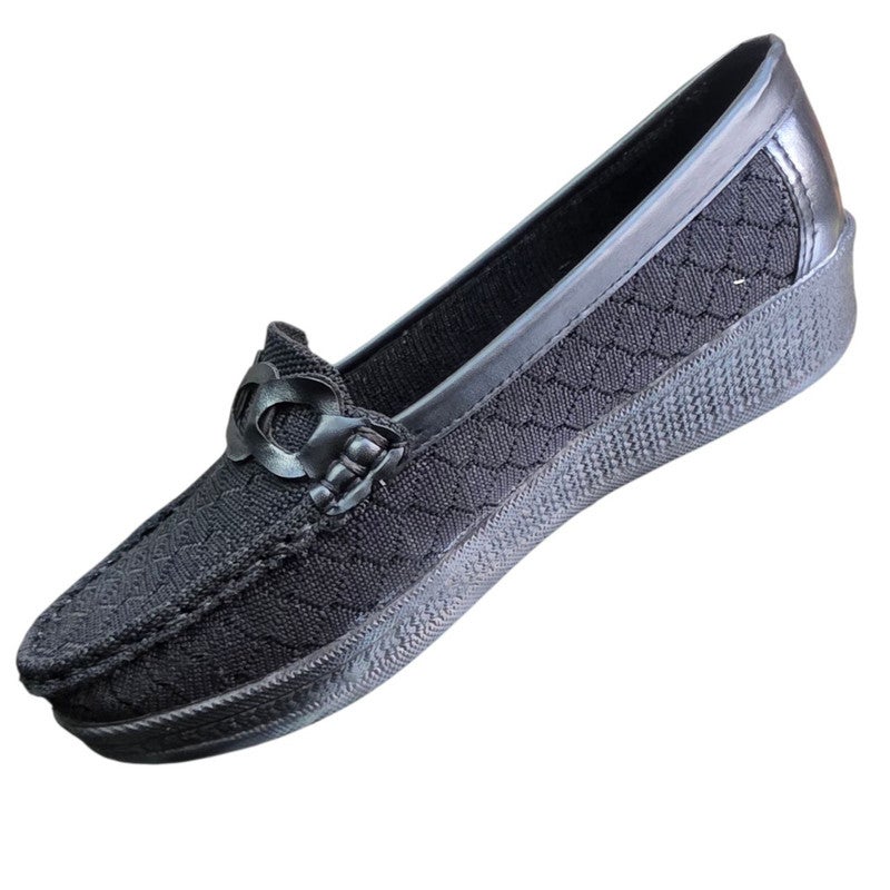 Karisma Wedge Crochet Fabric Closed Shoe With A Chain Lazercut Design - Image 2