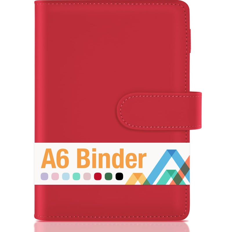 Sooez A6 Notebook Binder, 6 Ring Planner Binder A6 PU Leather Notebook Binder, Loose Leaf Personal Organizer Binder Cover with Magnetic Buckle Closure, PU Leather Portfolio Binder, 7.48"x5.2" - Image 1