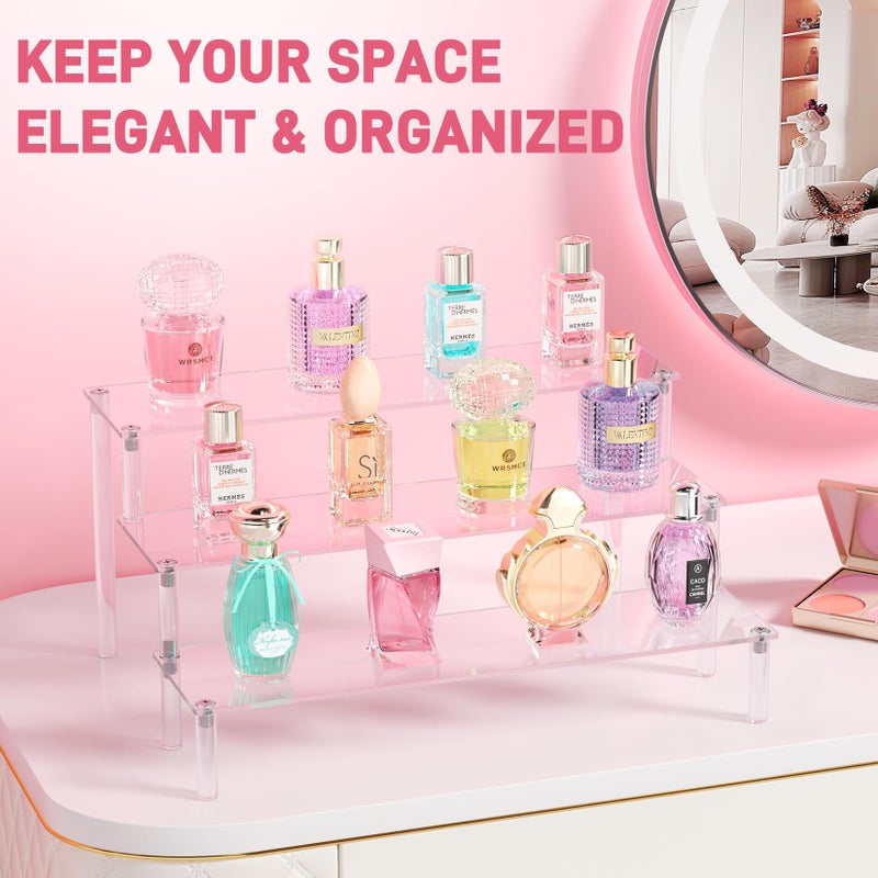 FUNFERY 2 Packs Acrylic Display Stand Riser,3 Tier Perfume Organizer Cupcake Stand Acrylic Pop Shelves Holder,Clear Desk Display Shelf for Figure,Trinket,Collectibles,Dessert Stands for Party Decor-11.6in - Image 3