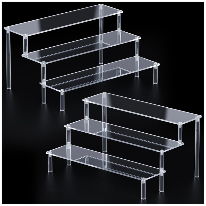 FUNFERY 2 Packs Acrylic Display Stand Riser,3 Tier Perfume Organizer Cupcake Stand Acrylic Pop Shelves Holder,Clear Desk Display Shelf for Figure,Trinket,Collectibles,Dessert Stands for Party Decor-11.6in - Image 1