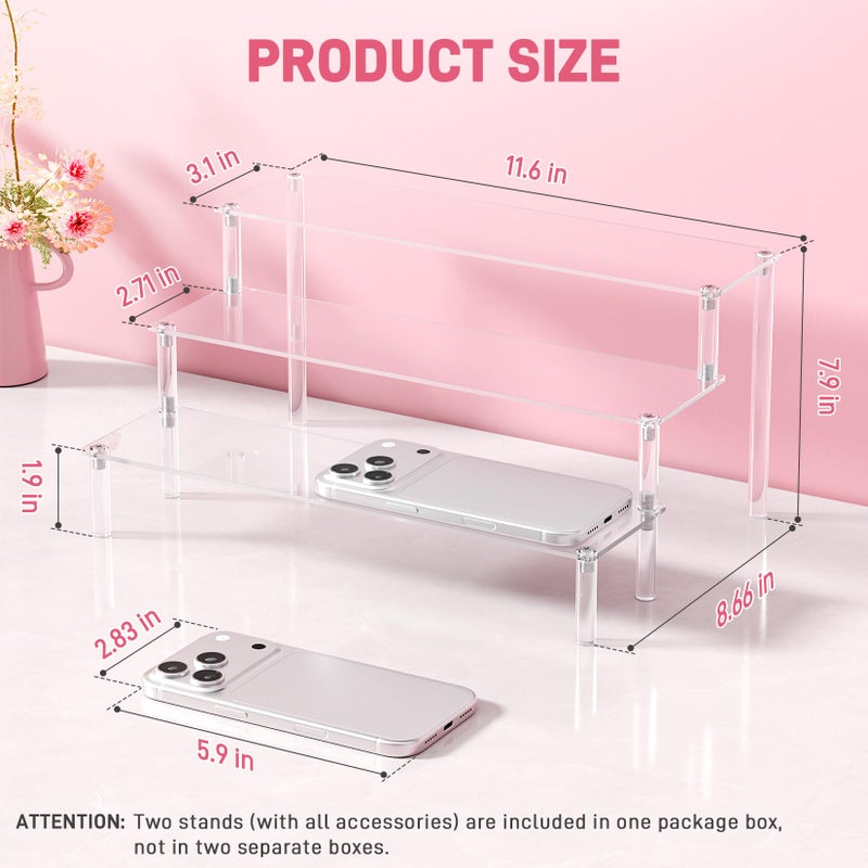 FUNFERY 2 Packs Acrylic Display Stand Riser,3 Tier Perfume Organizer Cupcake Stand Acrylic Pop Shelves Holder,Clear Desk Display Shelf for Figure,Trinket,Collectibles,Dessert Stands for Party Decor-11.6in - Image 2