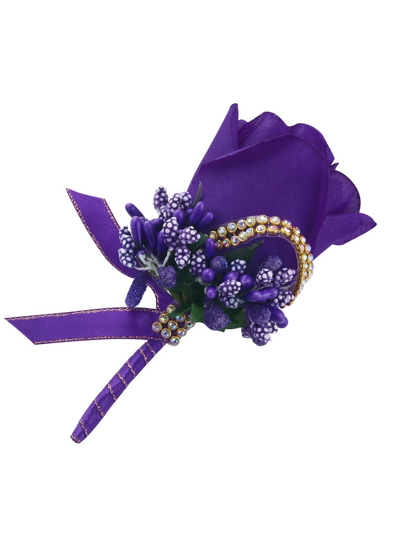 Febou Febou Wrist Corsage Boutonniere Set 6 Pack  Artificial Rose Bridesmaid Corsage and Groom Men Boutonniere for Wedding Party Prom (Boutonniere Corsage- Purple  6 Pcs)  - Image 4