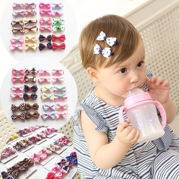 NEOBABY Alligator Bow Hair Pins – Cute Hair Accessories Clips for Girls, Kids, Babies & Toddlers (Assorted, Pack of 12 Pairs) - Image 1