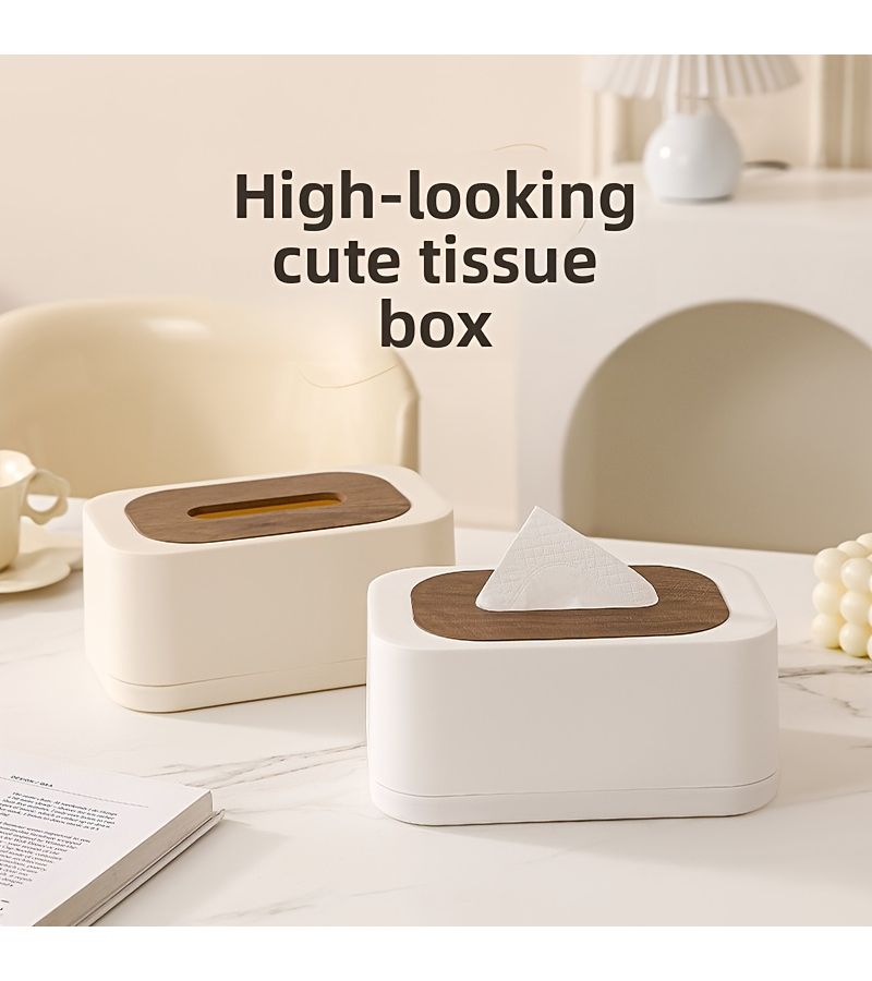 Beige Multi Function Tissue Box With Desk Storage And Dispenser - Image 1