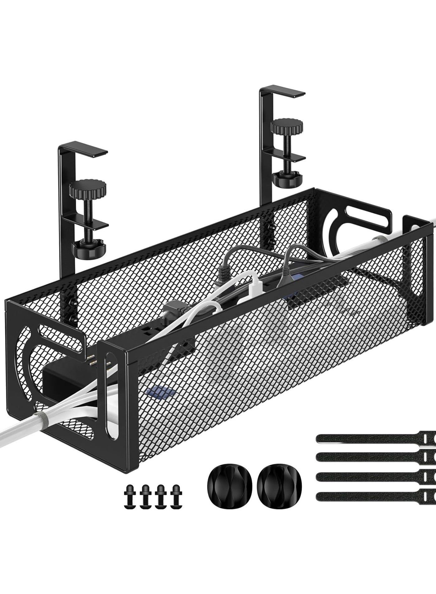 Under Desk Cable Management Tray, Cable Organizer, Cable Management Box, Cord Organizer for Desk, Under Desk Storage for Office Home - No Drill to Desk Cable Raceway