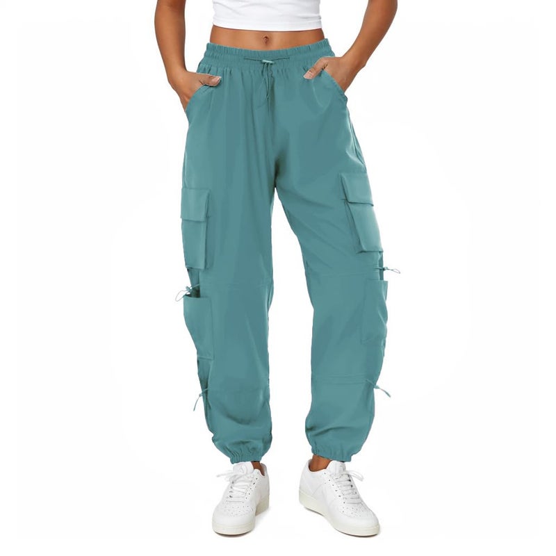 COPYLEAF Womens Parachute Cargo Pants with Pockets Quick Dry Hiking Pants Lightweight WaterResistant Baggy JoggersLake Blue S - Image 2