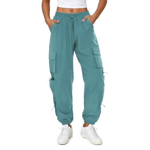 COPYLEAF Womens Parachute Cargo Pants with Pockets Quick Dry Hiking Pants Lightweight WaterResistant Baggy JoggersLake Blue S - Image 1