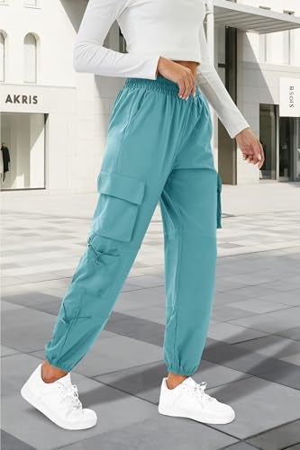 COPYLEAF Womens Parachute Cargo Pants with Pockets Quick Dry Hiking Pants Lightweight WaterResistant Baggy JoggersLake Blue S - Image 3