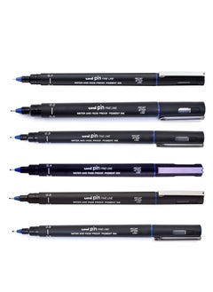 Uni Pin 6-Piece Fineline Pen Assorted Sizes Blue Ink  - Image 1