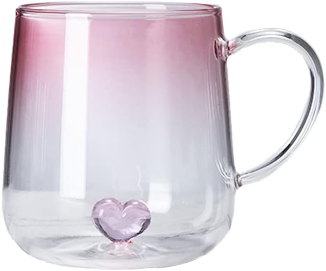3D Heart Design Drinking Glasses Cup Mug Pink Gradient Glassware for Coffee Juice Milk Water 17oz  500ml - Image 1