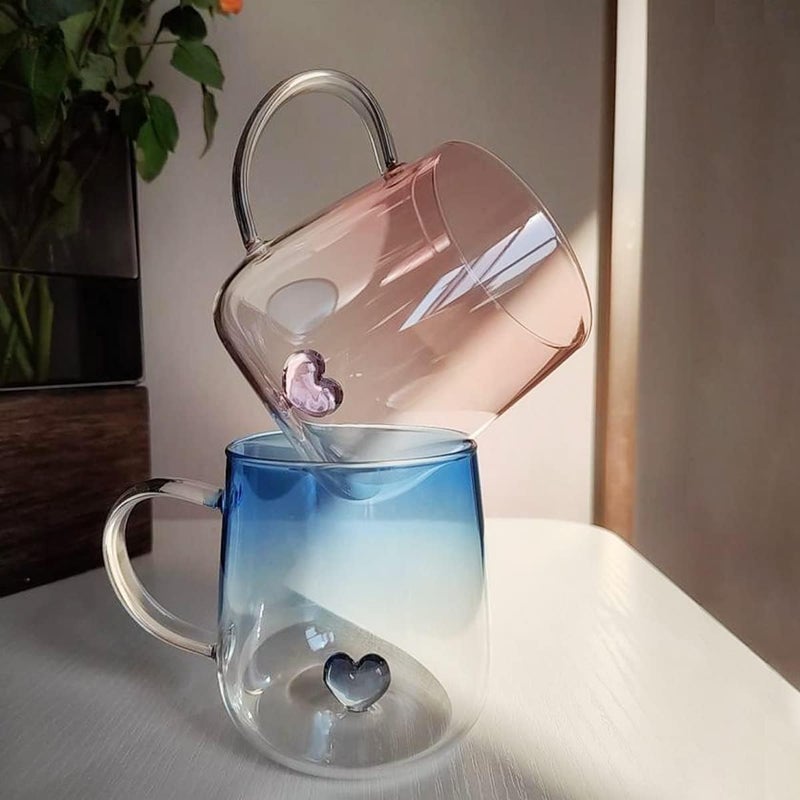 3D Heart Design Drinking Glasses Cup Mug Pink Gradient Glassware for Coffee Juice Milk Water 17oz  500ml - Image 4