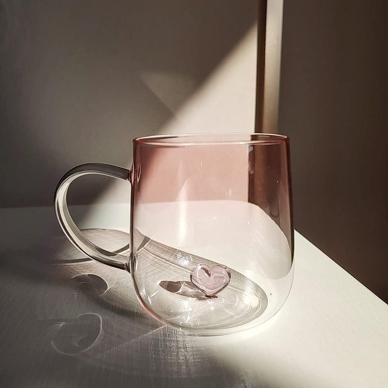 3D Heart Design Drinking Glasses Cup Mug Pink Gradient Glassware for Coffee Juice Milk Water 17oz  500ml - Image 3