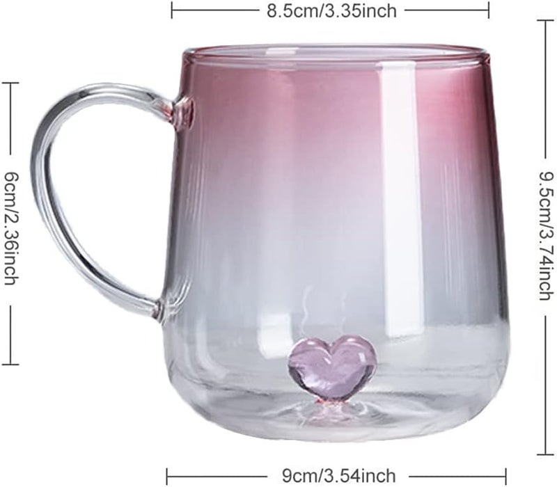 3D Heart Design Drinking Glasses Cup Mug Pink Gradient Glassware for Coffee Juice Milk Water 17oz  500ml - Image 2