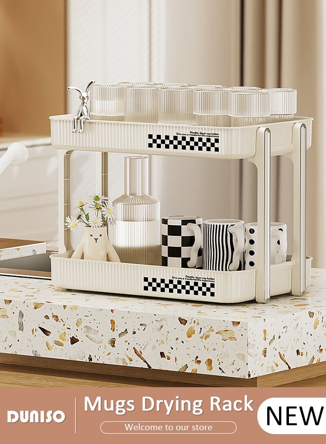 DUNISO 2-Tier Cups Mugs Drying Rack with Removable Drain Tray,Multi-Functional Storage Rack, Countertop Coffee Cup Organizer Shelf,Countertop Bathroom Organizer,Tray Holder for Home, Bathroom, Kitchen Glass cup and Food  - Image 1