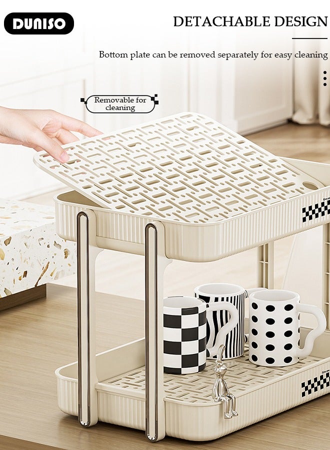DUNISO 2-Tier Cups Mugs Drying Rack with Removable Drain Tray,Multi-Functional Storage Rack, Countertop Coffee Cup Organizer Shelf,Countertop Bathroom Organizer,Tray Holder for Home, Bathroom, Kitchen Glass cup and Food  - Image 2