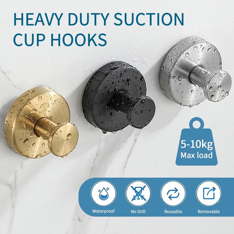 Getaria Shower Suction Cup Hooks, Heavy Duty Bathroom Wall Hooks for Towels, Robes, Loofahs, Removable Metal Hook for Tile Glass Mirror, No Drill (4, Gold) - Image 5