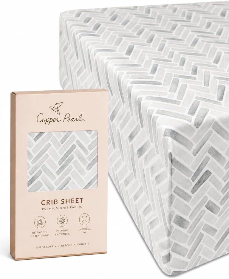 Copper Pearl Premium Crib Sheet - Chevron Pattern in Alta Color - Image 1