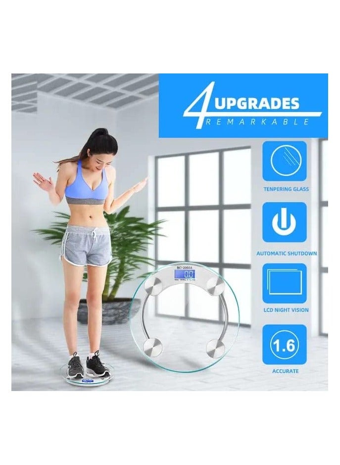 Round Toughened Glass Digital Weighing Machine with Step-On Technology, LCD Display and Weight Capacity Up To 180 kg (Transparent) - Image 2