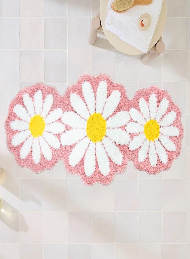 Homantic Pink Long Bathroom Rug, Bedroom Area Rug Runner, Daisy Pink Bathroom Mat Cute Flower Bathroom Runner Rug Floral Bathmat Absorbent Bath Mat Decor Girly Room Irregular Mat 24"x51" - Image 1