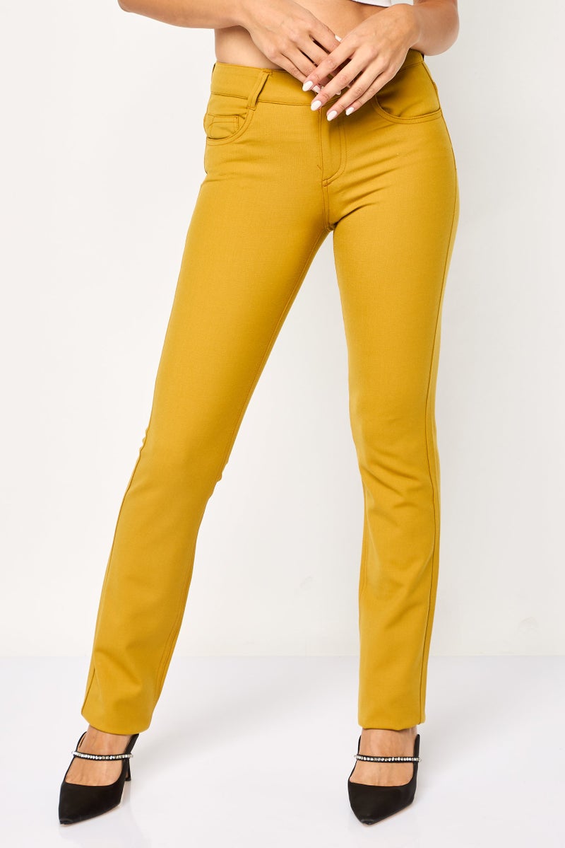 Harmont & Blaine Women Regular Fit Solid Straight Leg Pants, Mustard - Image 1