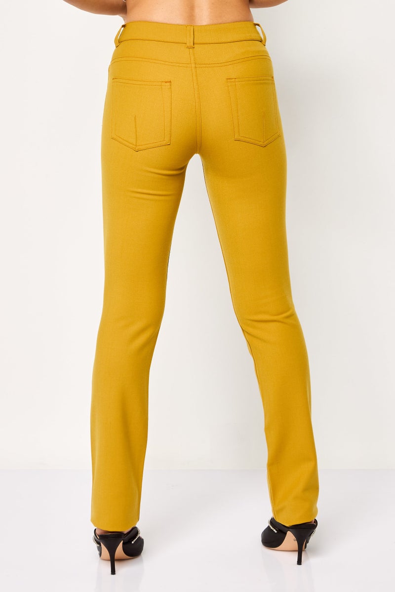 Harmont & Blaine Women Regular Fit Solid Straight Leg Pants, Mustard - Image 4