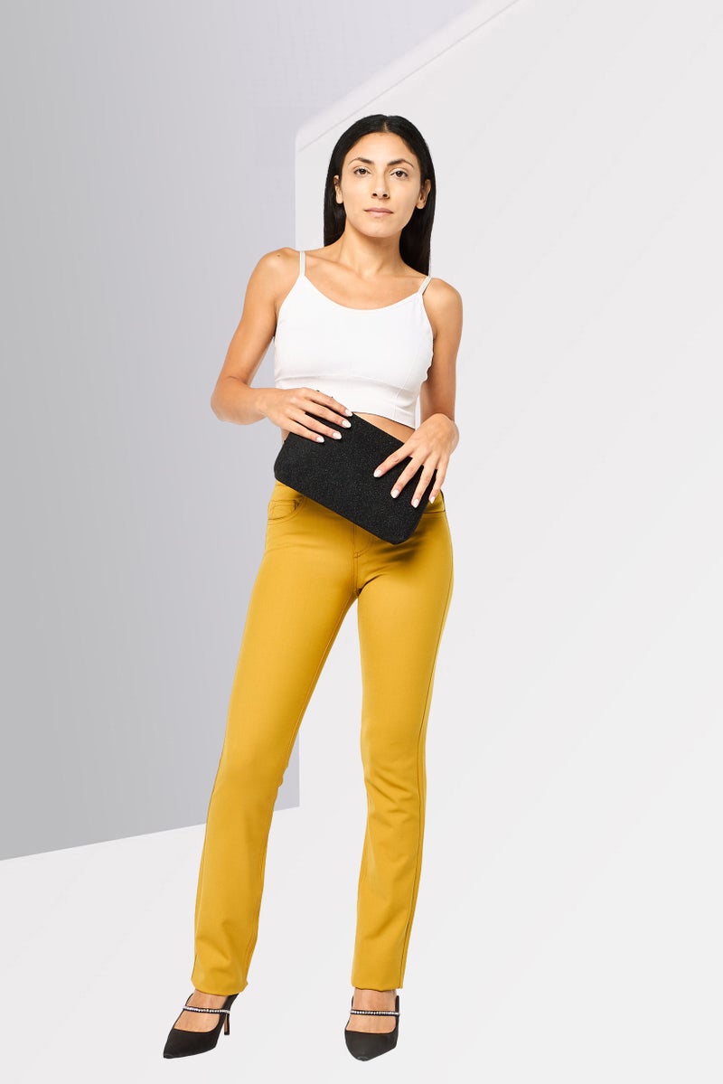 Harmont & Blaine Women Regular Fit Solid Straight Leg Pants, Mustard - Image 2