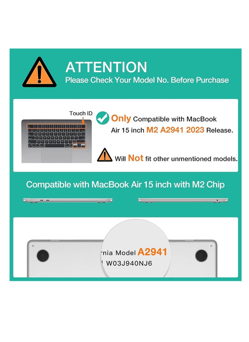 Clear Color Case Compatible with MacBook Air 15 Inch A2941 2023 Release Protective Snap On Hard Shell Cover for MacBook Air 15.3 Inch M2 Chip with Liquid Retina Display and Touch ID Frost