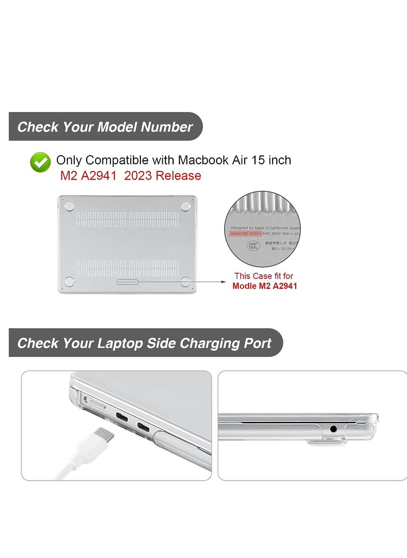 Clear Color Case Compatible with MacBook Air 15 Inch A2941 2023 Release Protective Snap On Hard Shell Cover for MacBook Air 15.3 Inch M2 Chip with Liquid Retina Display and Touch ID Frost