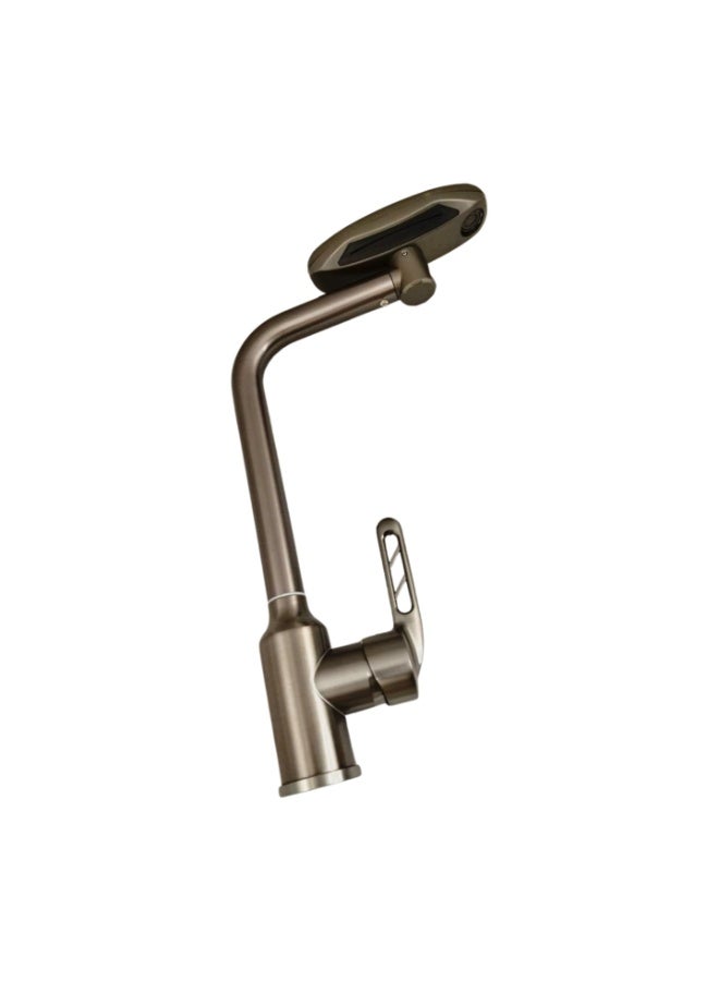 حنفية حوض حمام فاخرة، فولاذ مقاوم للصدأ، رمادي داكن، تصميم عصري، مع رأس دش علوي متعدد الوظائف، لغسل الوجه وتنظيف الأسنان - Image 3