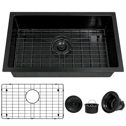 MILOSEN Black RV Kitchen Sink Undermount 23×16×7 Inch, Black Stainless Steel Farmhouse Apron Front Sink, Single Bowl Camper Sink for Outdoor RV Kitchen, Small Deep Utility Sink for Trailer Camper Van - Image 1