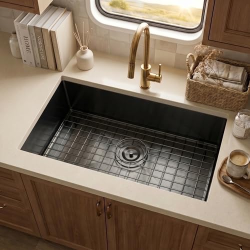 MILOSEN Black RV Kitchen Sink Undermount 23×16×7 Inch, Black Stainless Steel Farmhouse Apron Front Sink, Single Bowl Camper Sink for Outdoor RV Kitchen, Small Deep Utility Sink for Trailer Camper Van - Image 3
