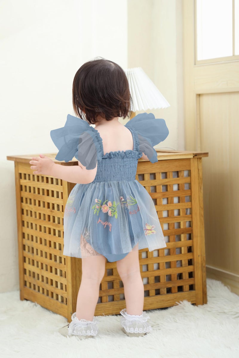 TITKKOP Baby Girl Clothes Infant Tulle Romper Ruffe Sleeveless Bodysuit Baby Girl Outfits Infant Girl Dress(blue1,3-6M) - Image 4