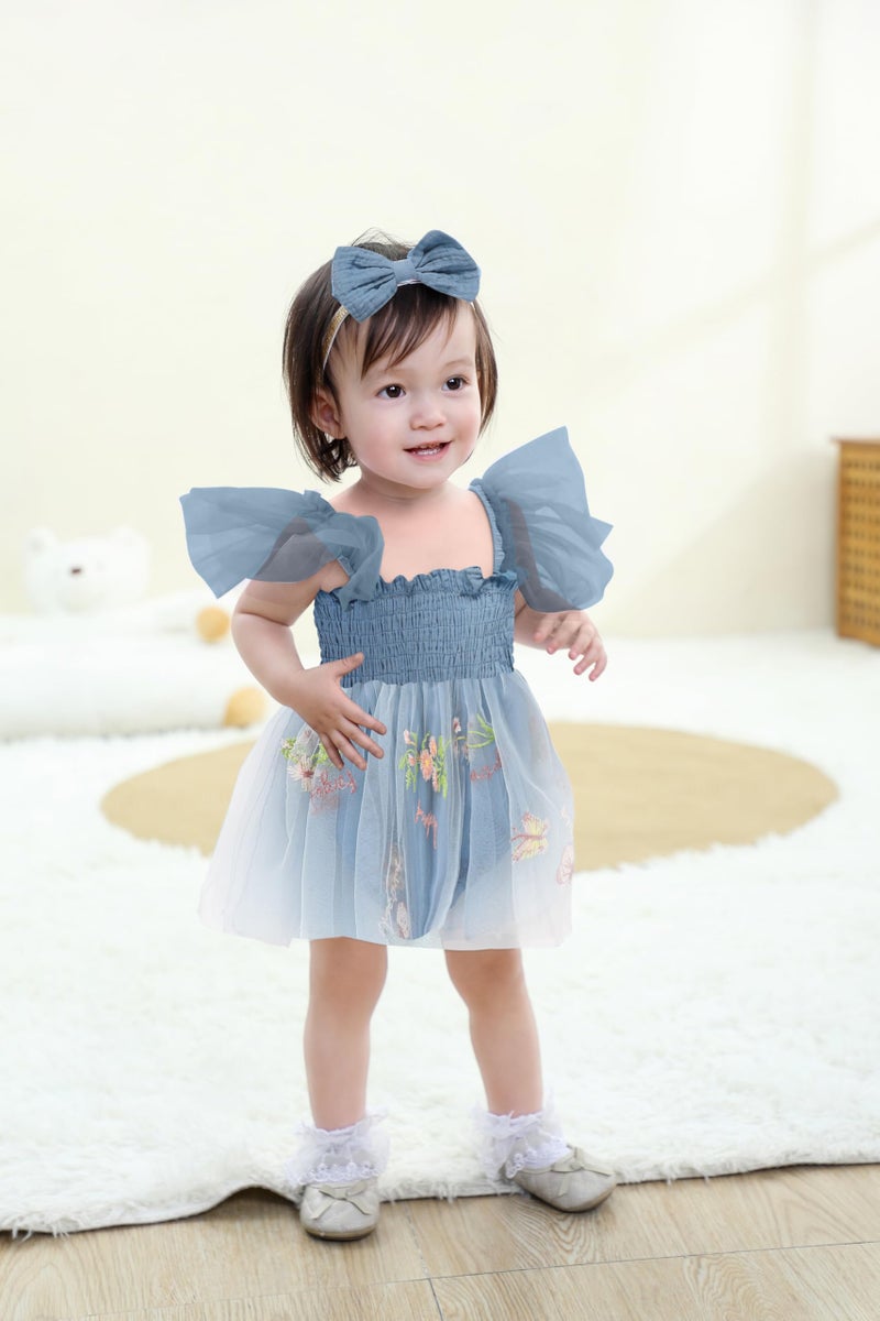TITKKOP Baby Girl Clothes Infant Tulle Romper Ruffe Sleeveless Bodysuit Baby Girl Outfits Infant Girl Dress(blue1,3-6M) - Image 2
