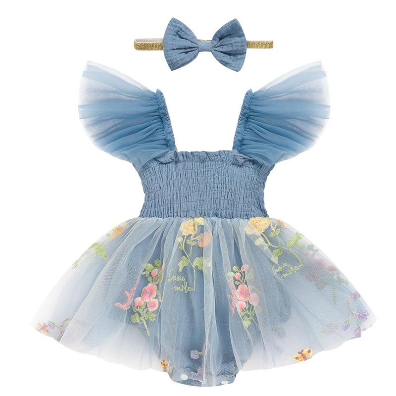 TITKKOP Baby Girl Clothes Infant Tulle Romper Ruffe Sleeveless Bodysuit Baby Girl Outfits Infant Girl Dress(blue1,3-6M) - Image 1