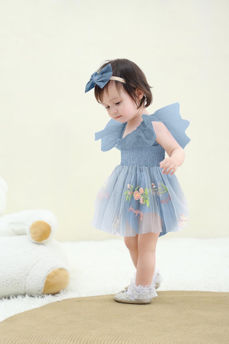 TITKKOP Baby Girl Clothes Infant Tulle Romper Ruffe Sleeveless Bodysuit Baby Girl Outfits Infant Girl Dress(blue1,3-6M) - Image 3