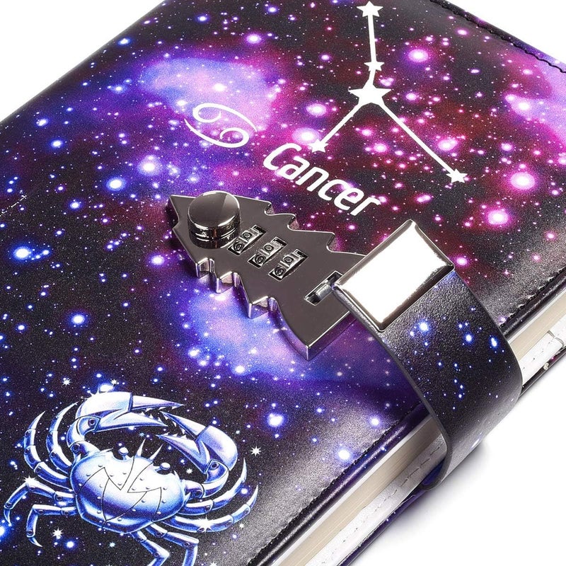 ARRLSDB A5 Creative Password Lock Journal PU Leather Combination Lock Diary Locking Diary Notepad (Cancer) - Image 3